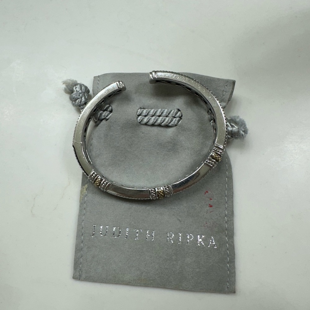 Judith Ripka JR TWO Narrow Pia Diamond Hinged Cuff Bracelet- Gold Silver - Picture 7 of 8